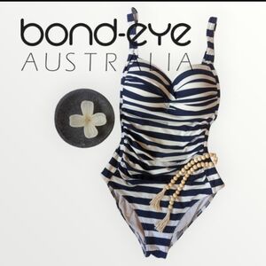 Bond-eye Australia winter white and black striped design one piece bathi…